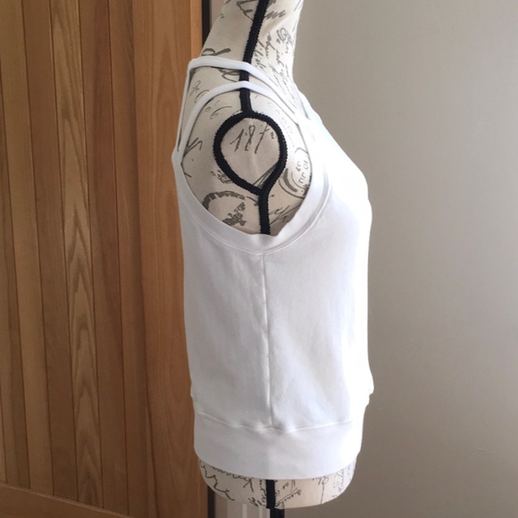 Pam & Gela, Strappy One Shoulder Short Sleeve Sweatshirt Top. White. Small - Picture 5 of 11